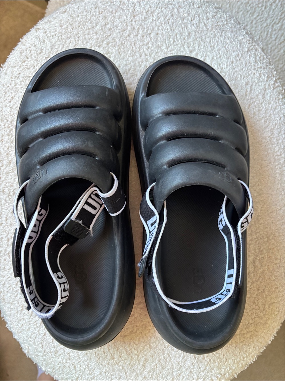 UGG Sport Yeah Platform Sandals Black Logo Strap Slides Women’s Size 10